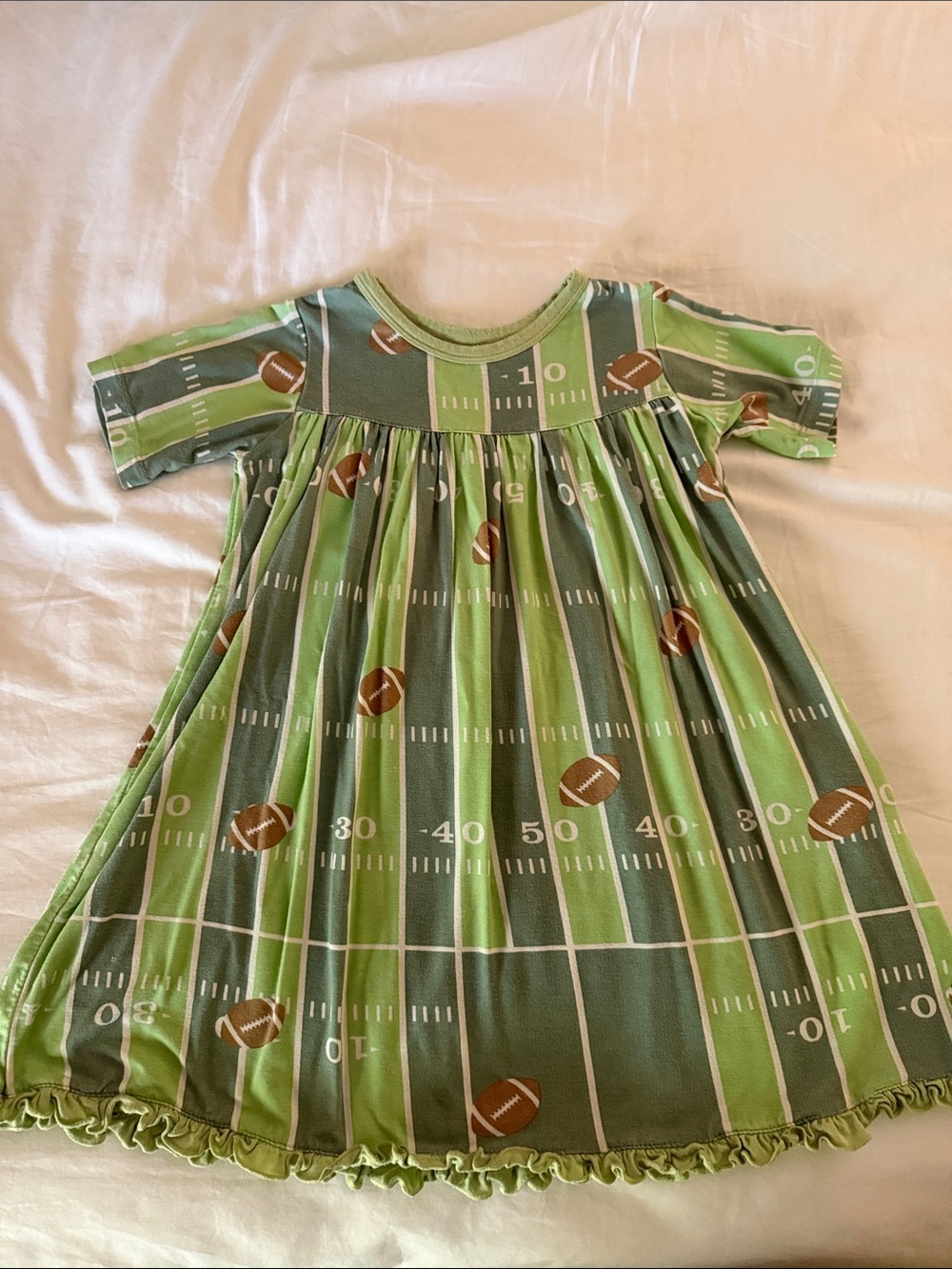 Kickee Pants Green Football Field Ruffle Hem Dress
